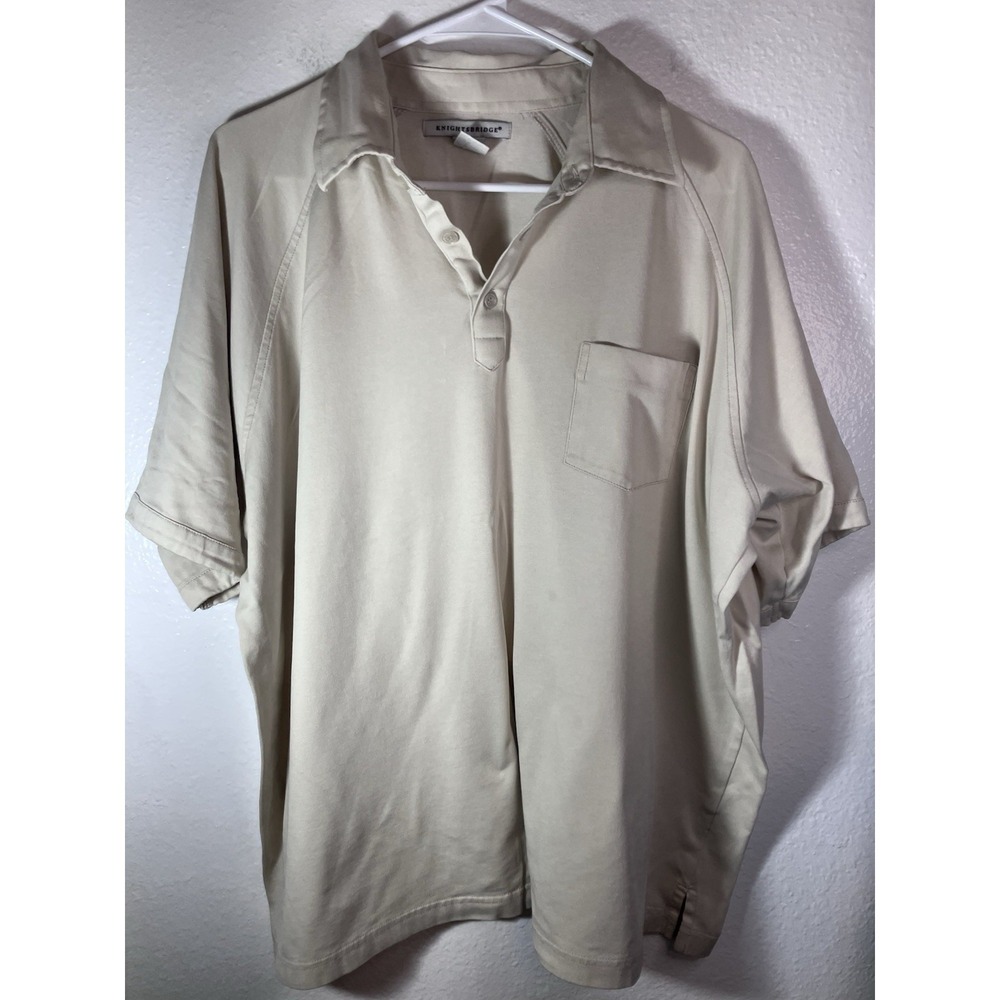 Vintage Knightsbridge Men's Polo Shirt XL Cream Light Beige Breathable Pocket